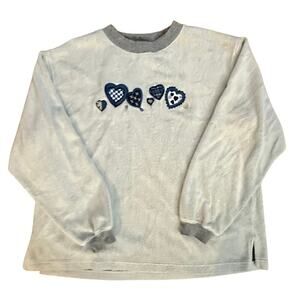 Vintage 90s Hearts Embroidered Gray Womens Sweatshirt Size Large